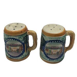 Vintage Reno Ceramic Salt & Pepper Shaker Mugs With Scenic Design